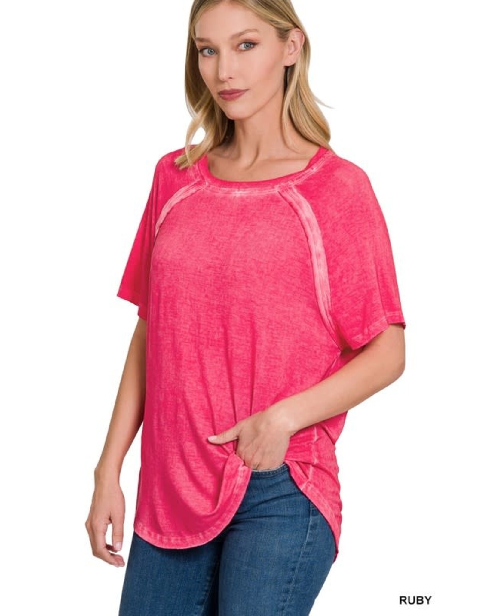 Washed S/S Boat Neck Top RTW-8388