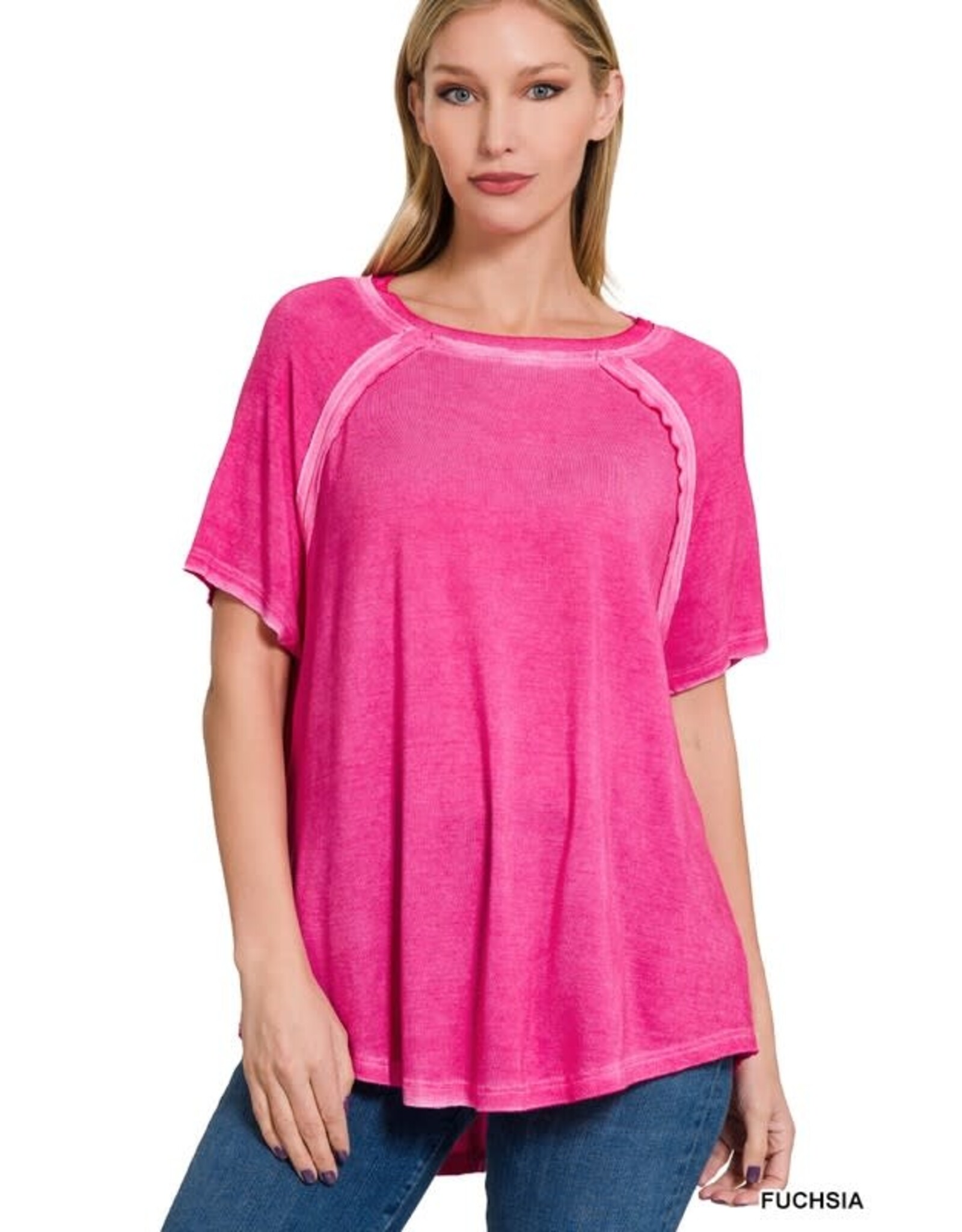 Washed S/S Boat Neck Top RTW-8388