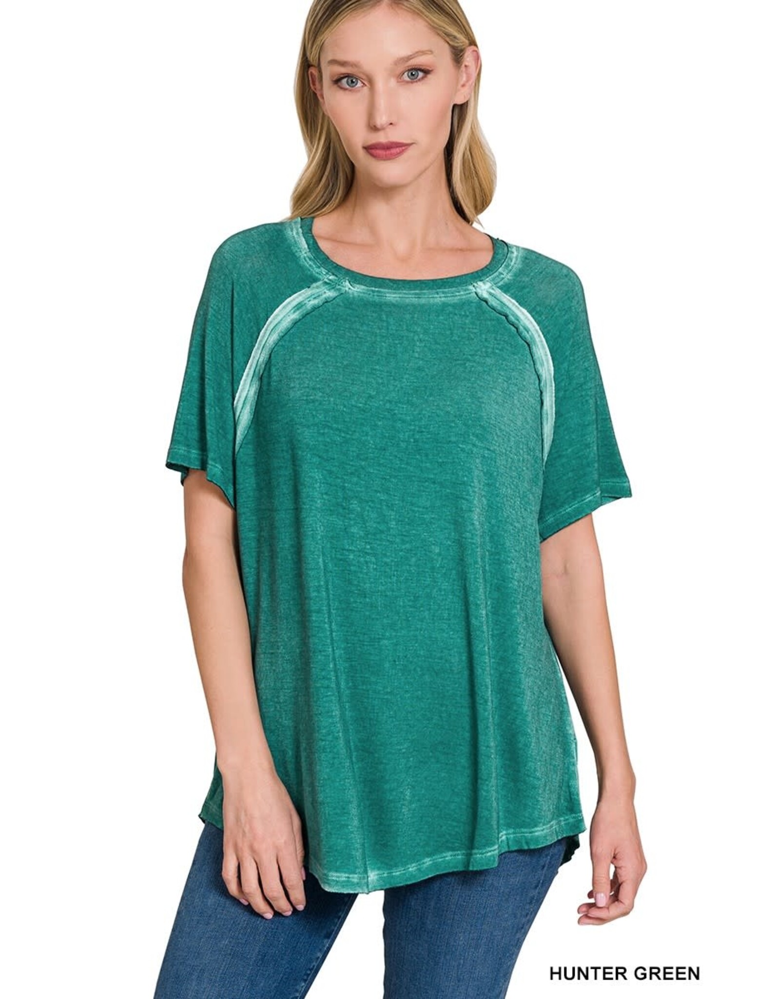 Washed S/S Boat Neck Top RTW-8388