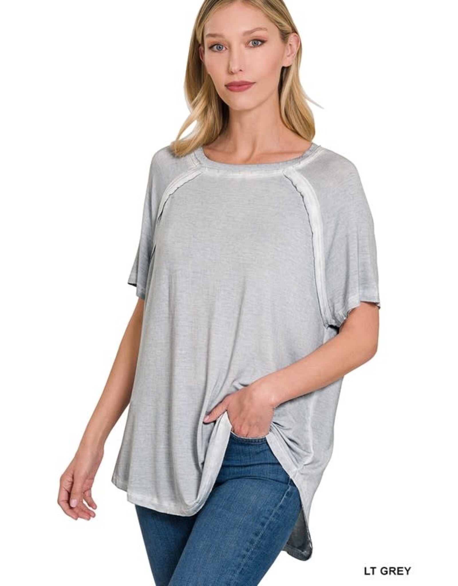 Washed S/S Boat Neck Top RTW-8388