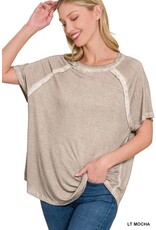 Washed S/S Boat Neck Top RTW-8388