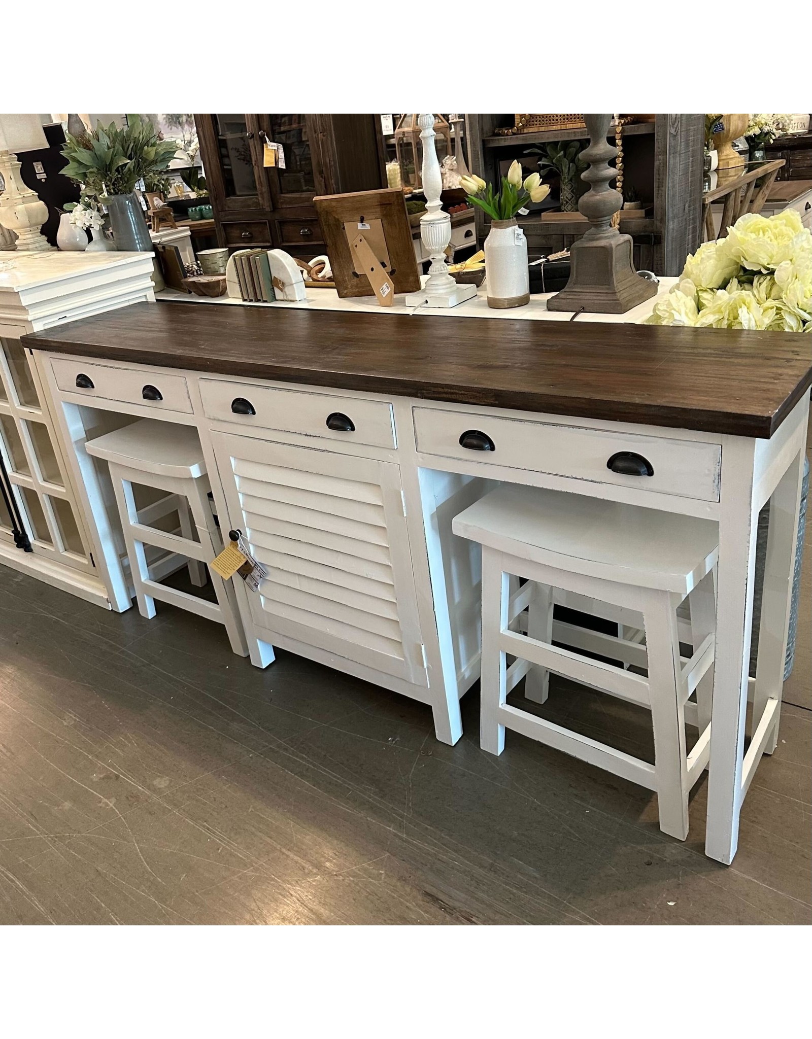 TAB259 Farmhouse Console w Stools 78.7x17.3x36.2"H