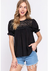 S/S Crochet Lace Panel Top T13519