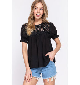 S/S Crochet Lace Panel Top T13519