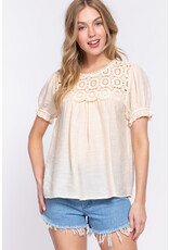 S/S Crochet Lace Panel Top T13519