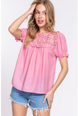 S/S Crochet Lace Panel Top T13519