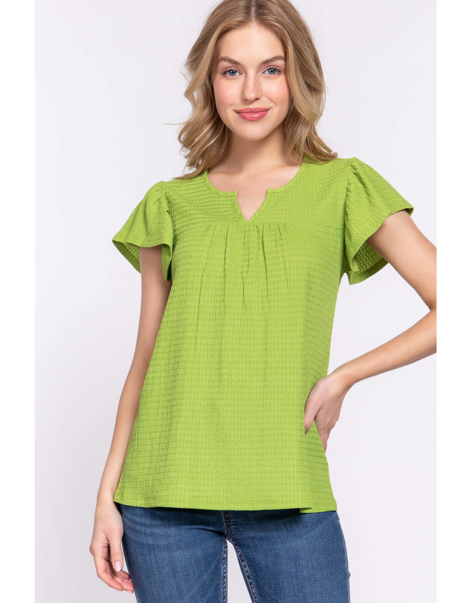 Ruffle S/S wavy Crinkle Top T13522