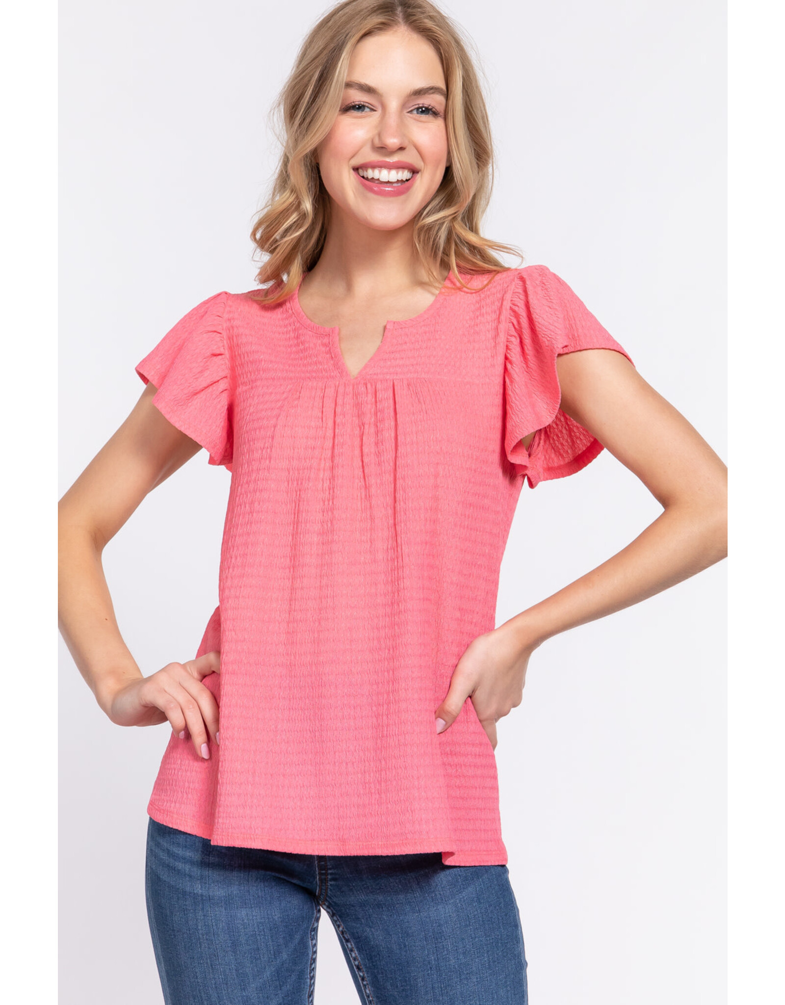 Ruffle S/S wavy Crinkle Top T13522