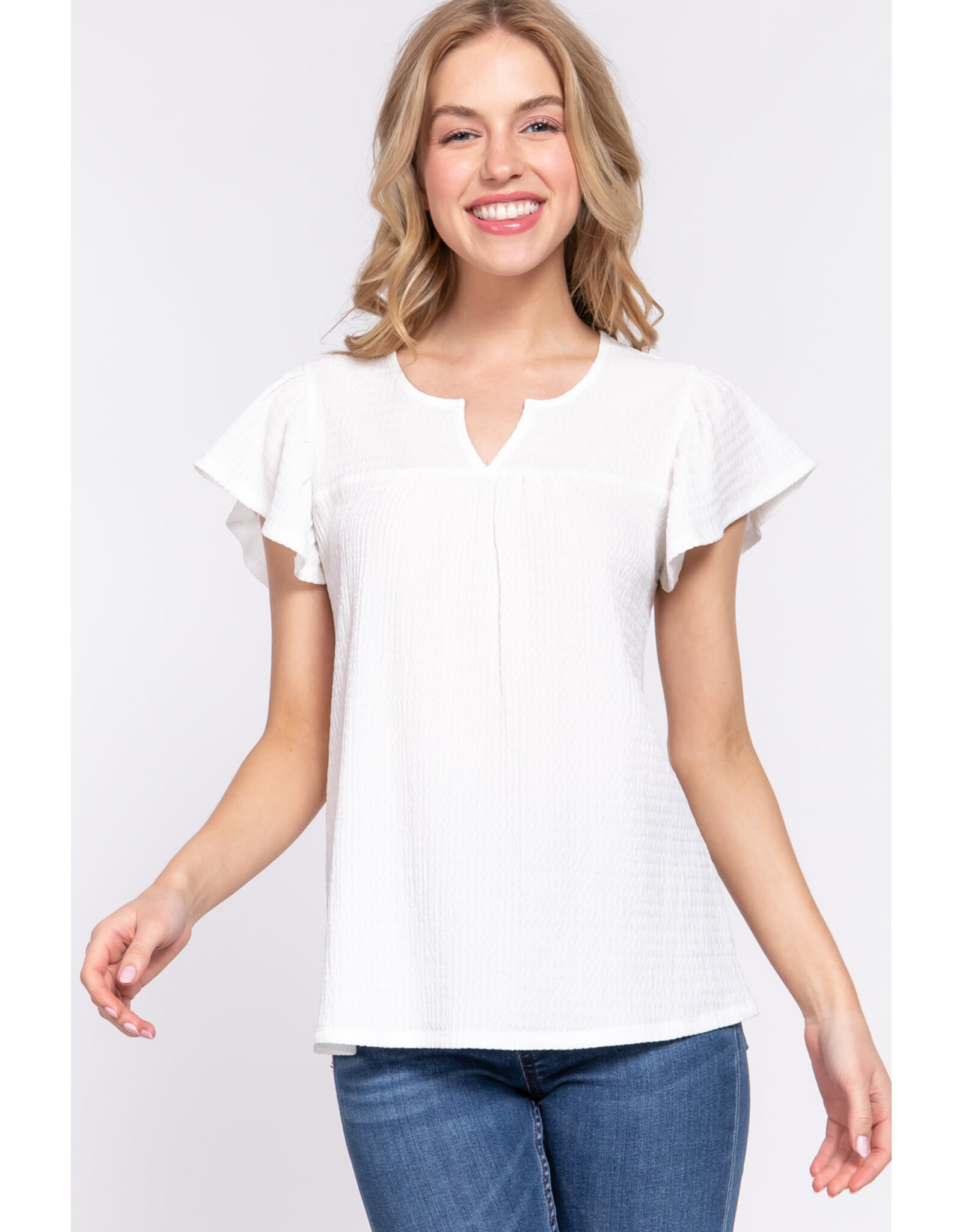 Ruffle S/S wavy Crinkle Top T13522