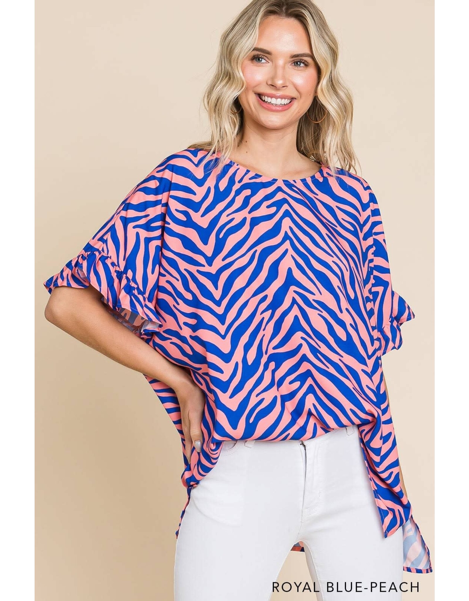 Zebra print Ruffle Sl Top 13791W