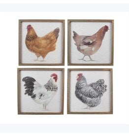 WOOD FRAMED  CHICKEN PRINT, 4 styles,  12" x 1" x 12" each 19929