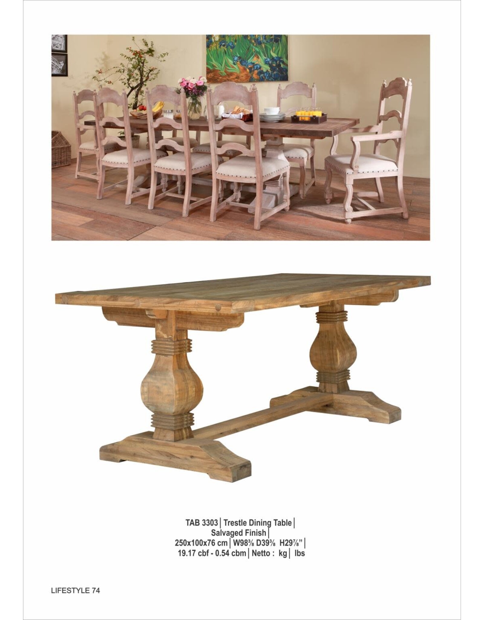 TAB3303 Trestle Dining Table 96.4x39.3x30.7