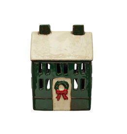 Hand-Painted Stoneware House, Reactive Glaze, Green, Cream Color & Red XS2585