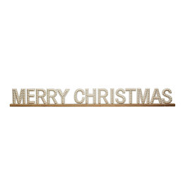 54"L x 6"H Fir Wood Hobnail Mantel Sign "Merry Christmas", White & Natural XS2700