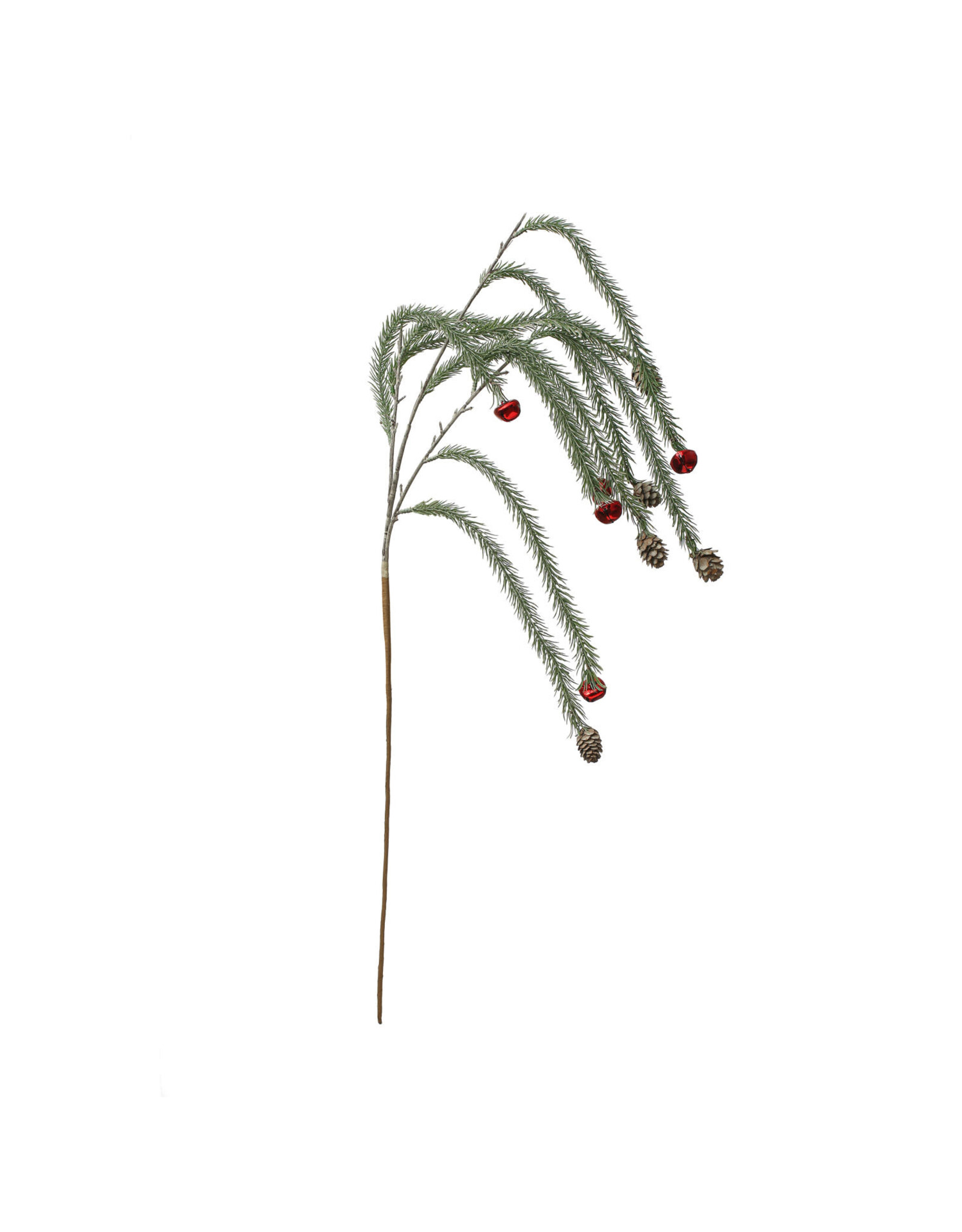 40"H Faux Pine Spray w/ Red Jingle Bells & Natural Pinecones, Snow Finish XS3777