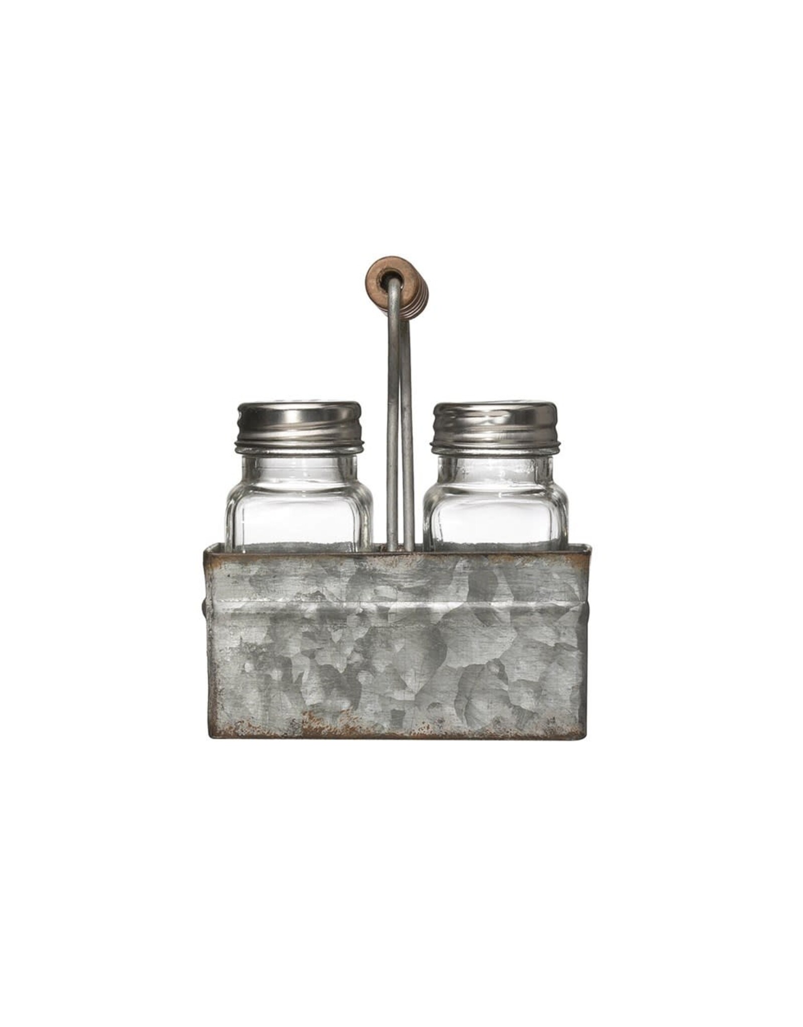 Glass S&P Shakers in Galvanized Metal Caddy DF2709