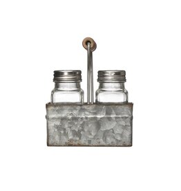 Glass S&P Shakers in Galvanized Metal Caddy DF2709
