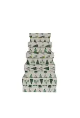 Printed Recycled Paper Gift Boxes w/ Tree Pattern & Gold Metallic Ink, Multi Color, Set of 5 XS2978