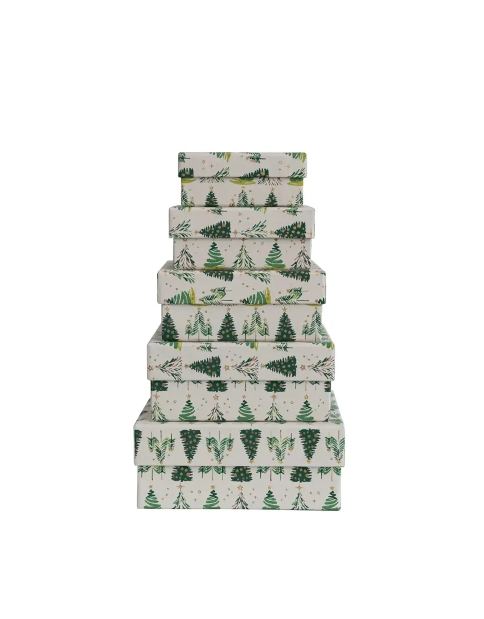 Printed Recycled Paper Gift Boxes w/ Tree Pattern & Gold Metallic Ink, Multi Color, Set of 5 XS2978