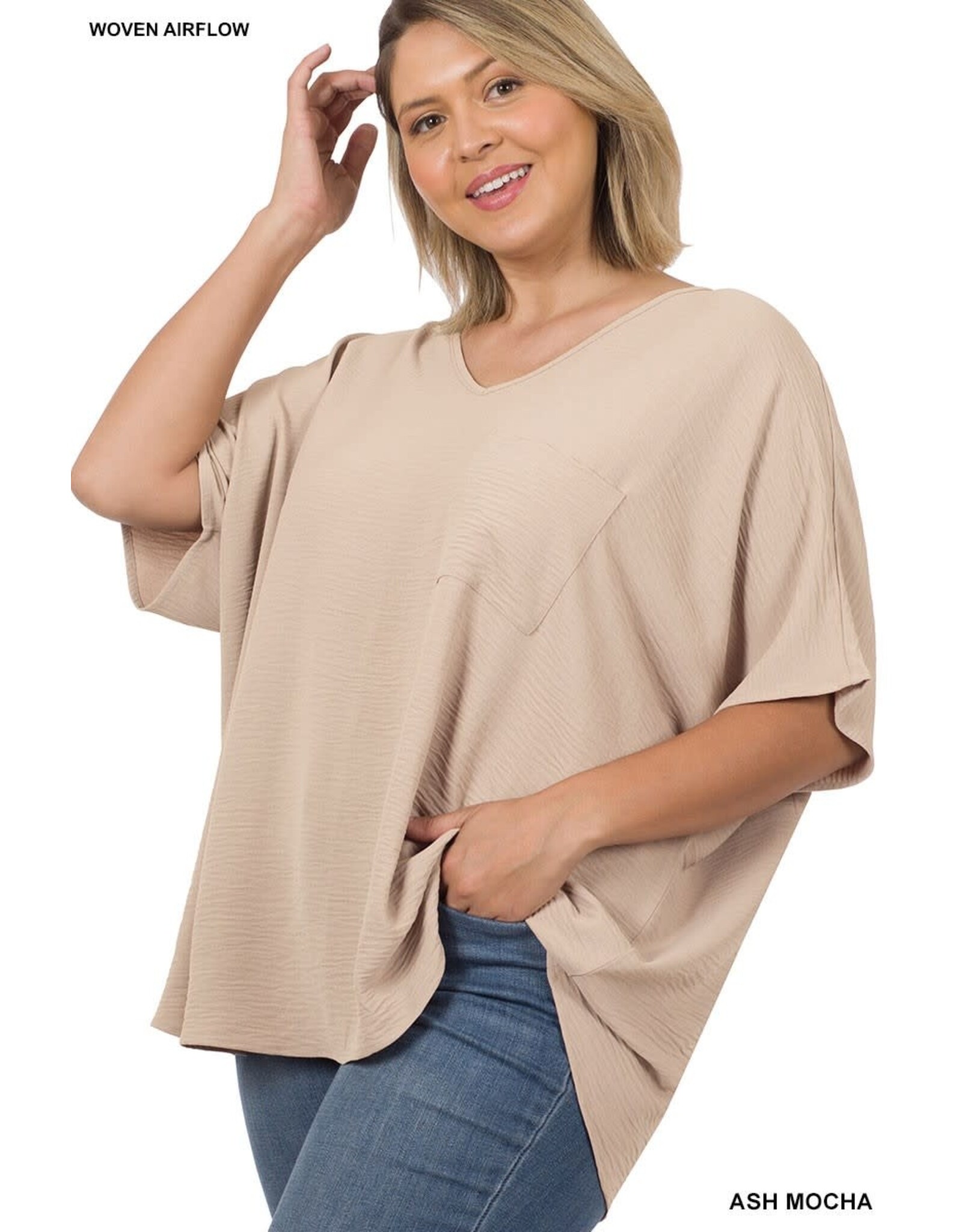 PLUS V-NECK DOLMAN SHORT SLEEVE TOP QT-2740x