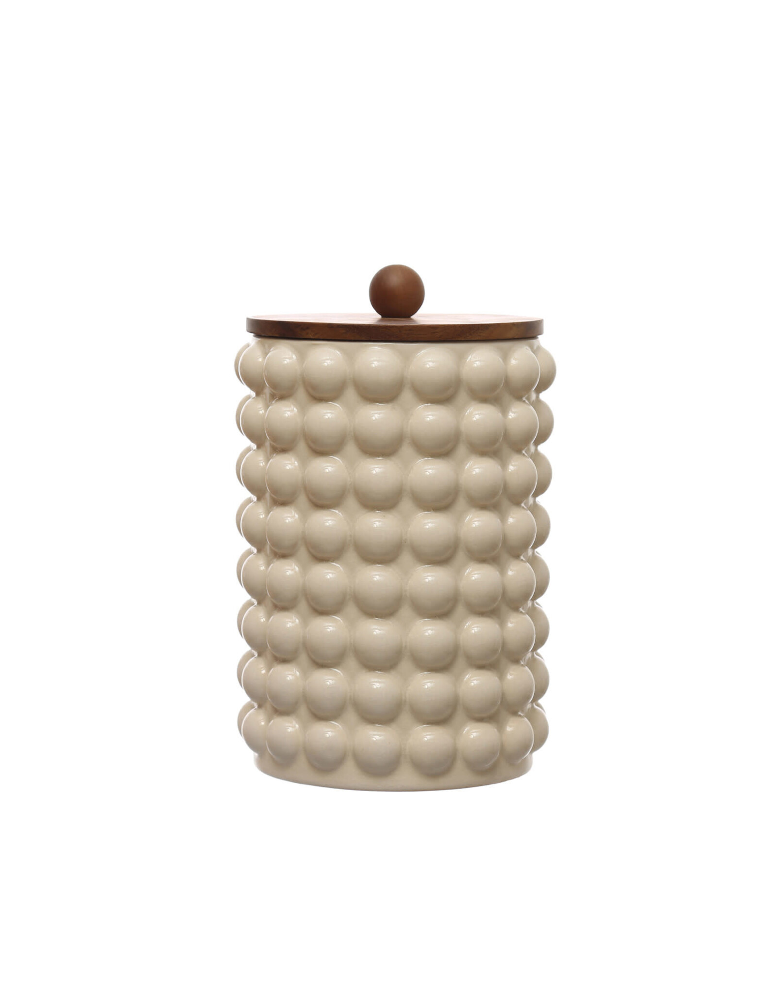 Stoneware Canister w/ Raised Dots & Acacia Wood Lid & Natural DF7934