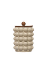 Stoneware Canister w/ Raised Dots & Acacia Wood Lid & Natural DF7933