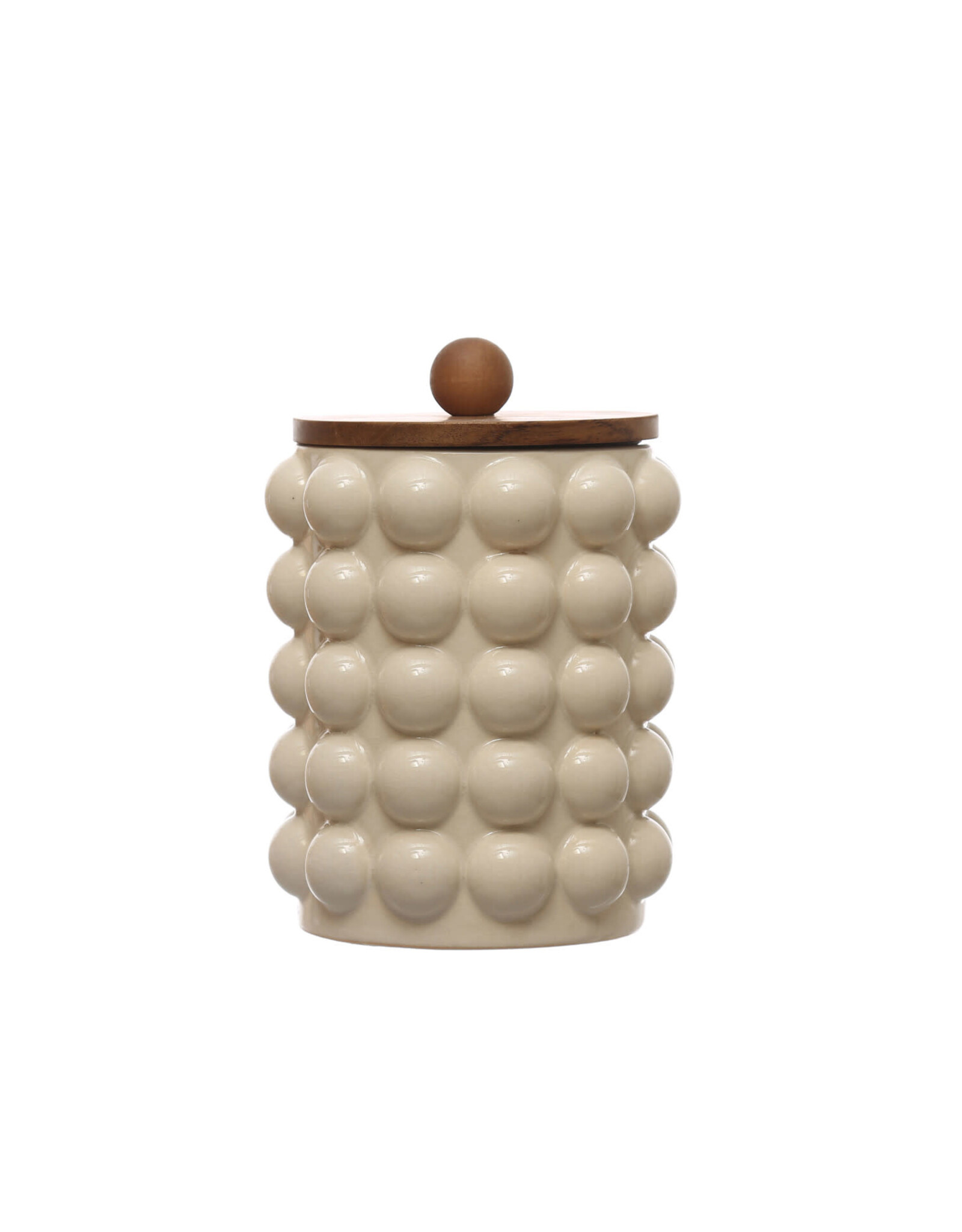 Stoneware Canister w/ Raised Dots & Acacia Wood Lid & Natural DF7933