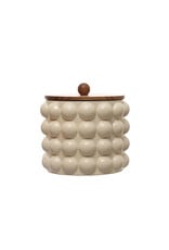 Stoneware Canister w/ Raised Dots & Acacia Wood Lid & Natural DF7932