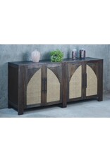 CAB348 Arched Rattan Crdenz 4Rattan dr w/Bar Handles 78x18.8x35.3