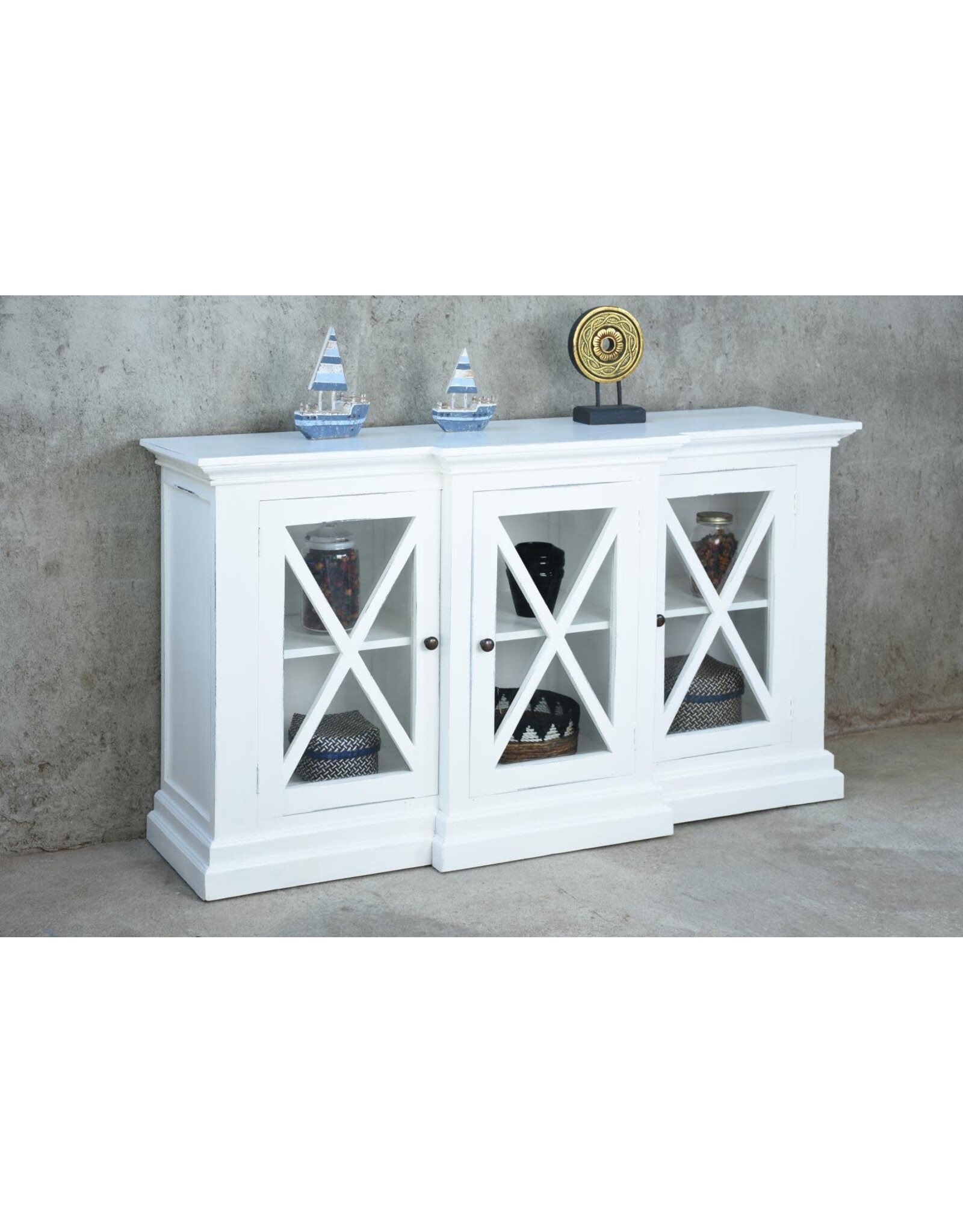 CAB369 X Glazed Credenza 3GD w/X Panel detail 66.5x18.5x38.2"H