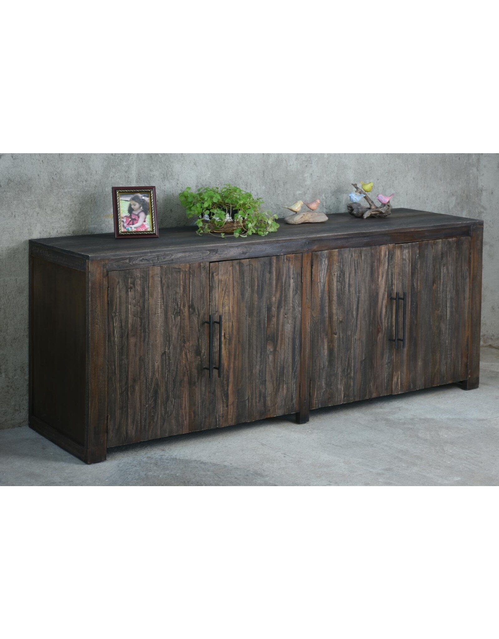 CAB378 Natural Sideboard 4 Doors Bar Handles 79.1x20.1x31.1"H