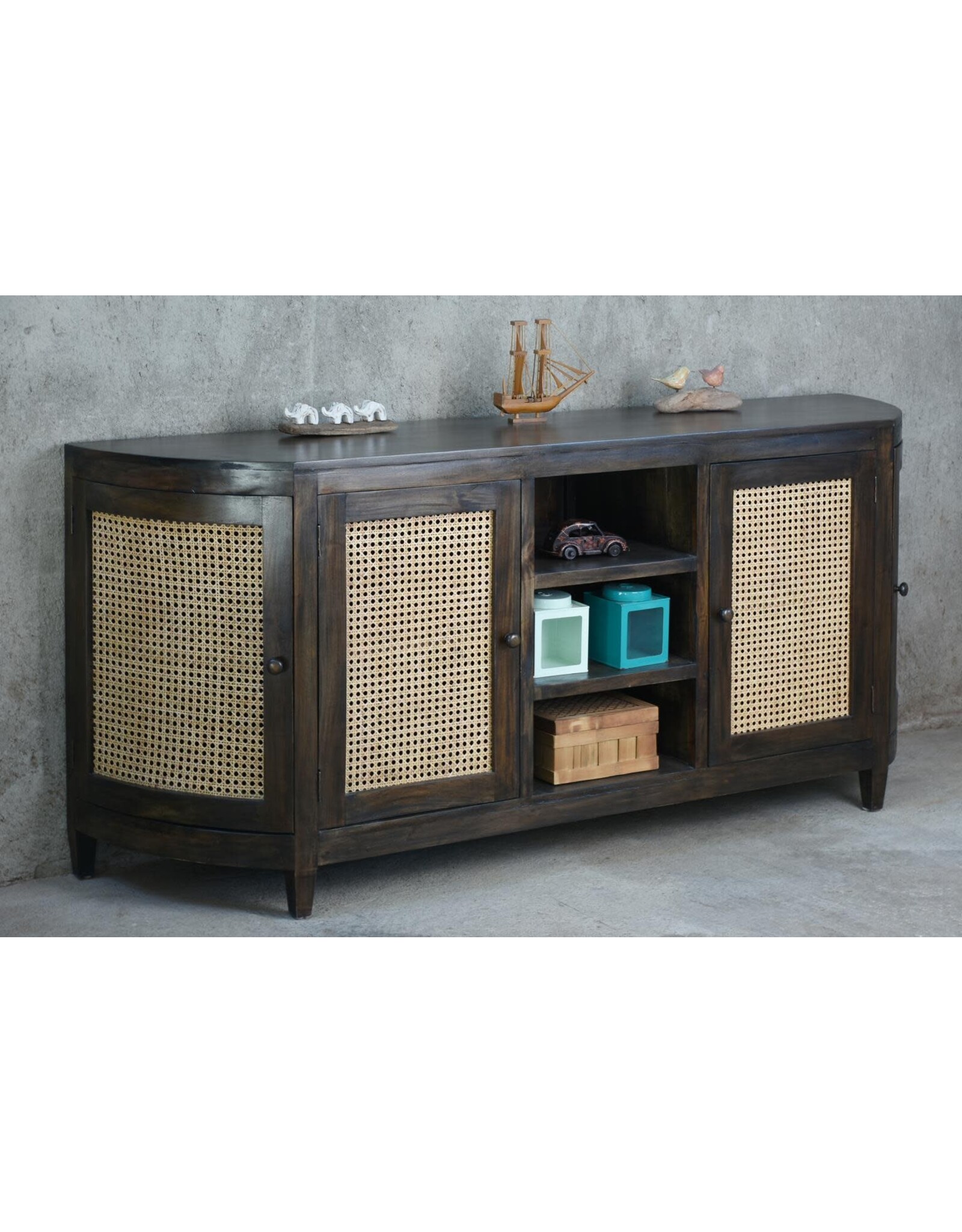 CAB506 St Barts Credenza 4Rattan dr 3Shelv 78x18.8x35.3"H