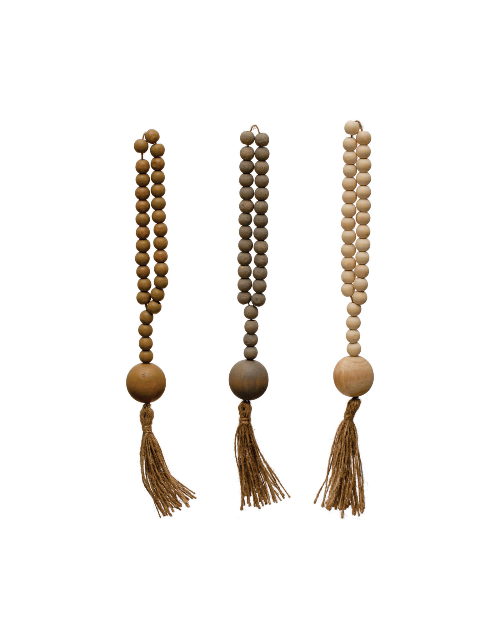 Wood Beads w/ Jute Rope Tassel, 3 Colors each DF7762A