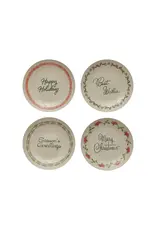 8" Round Stoneware Plate with Holiday Greeting 4 Styles each XS0756A