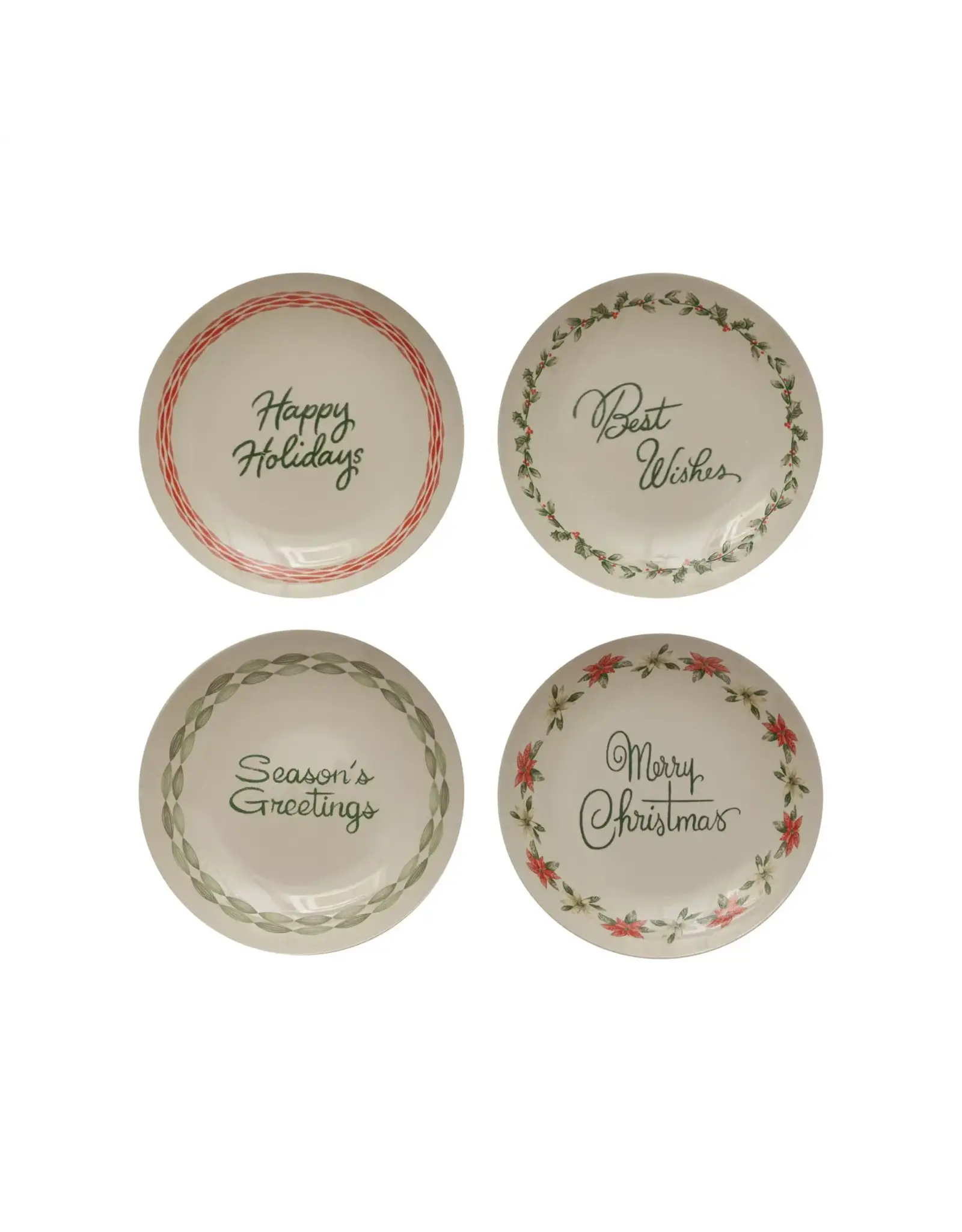 8" Round Stoneware Plate with Holiday Greeting 4 Styles each XS0756A