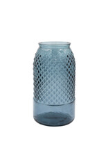 6" Round x 11"H Embossed Recycled Glass Vase, Blue DF8254