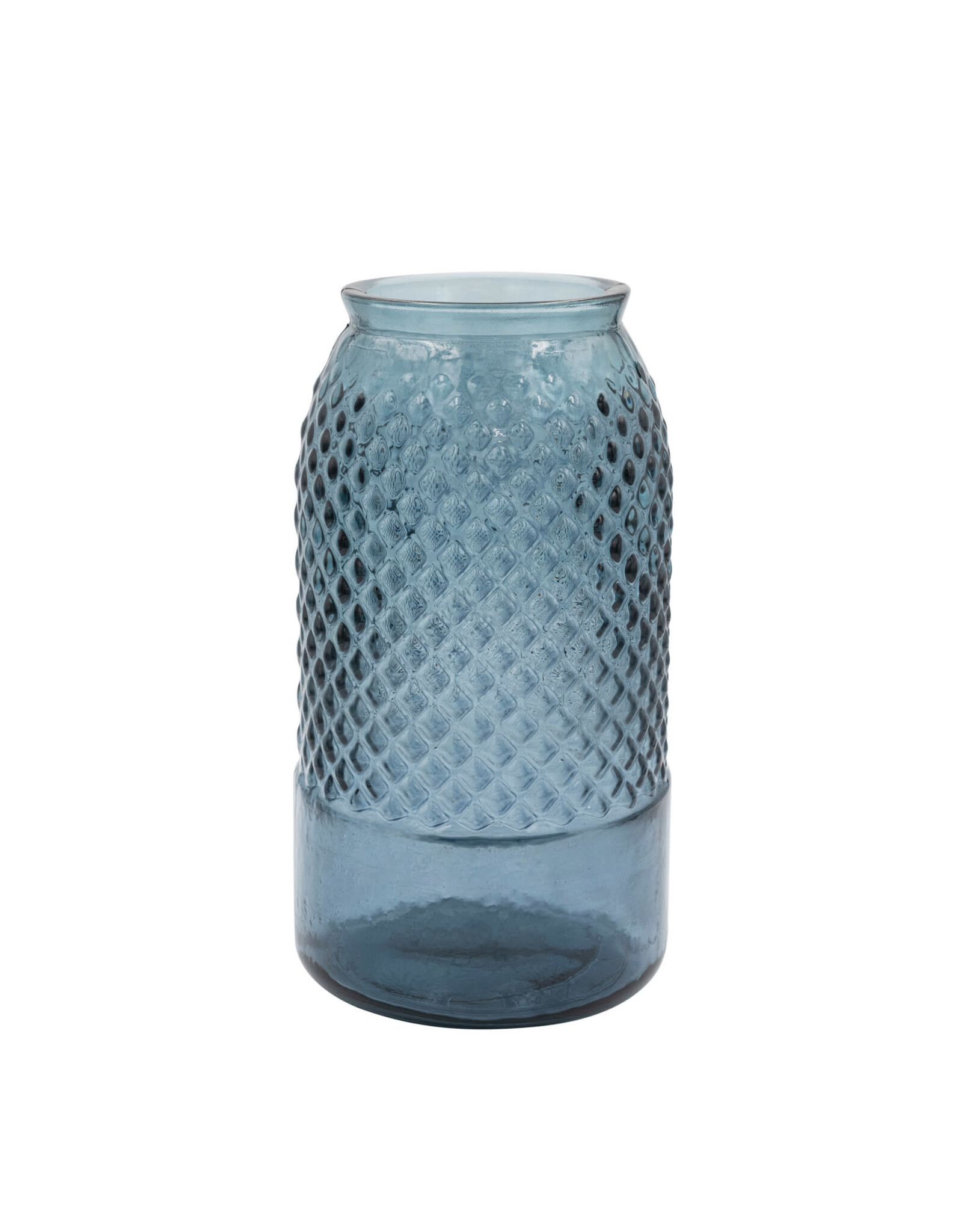 6" Round x 11"H Embossed Recycled Glass Vase, Blue DF8254