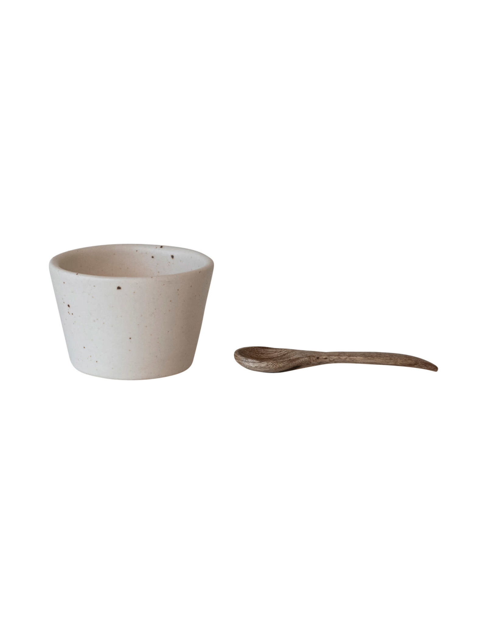 Stoneware Bowl w/ Mango Wood Spoon, Set of 2 DF9082