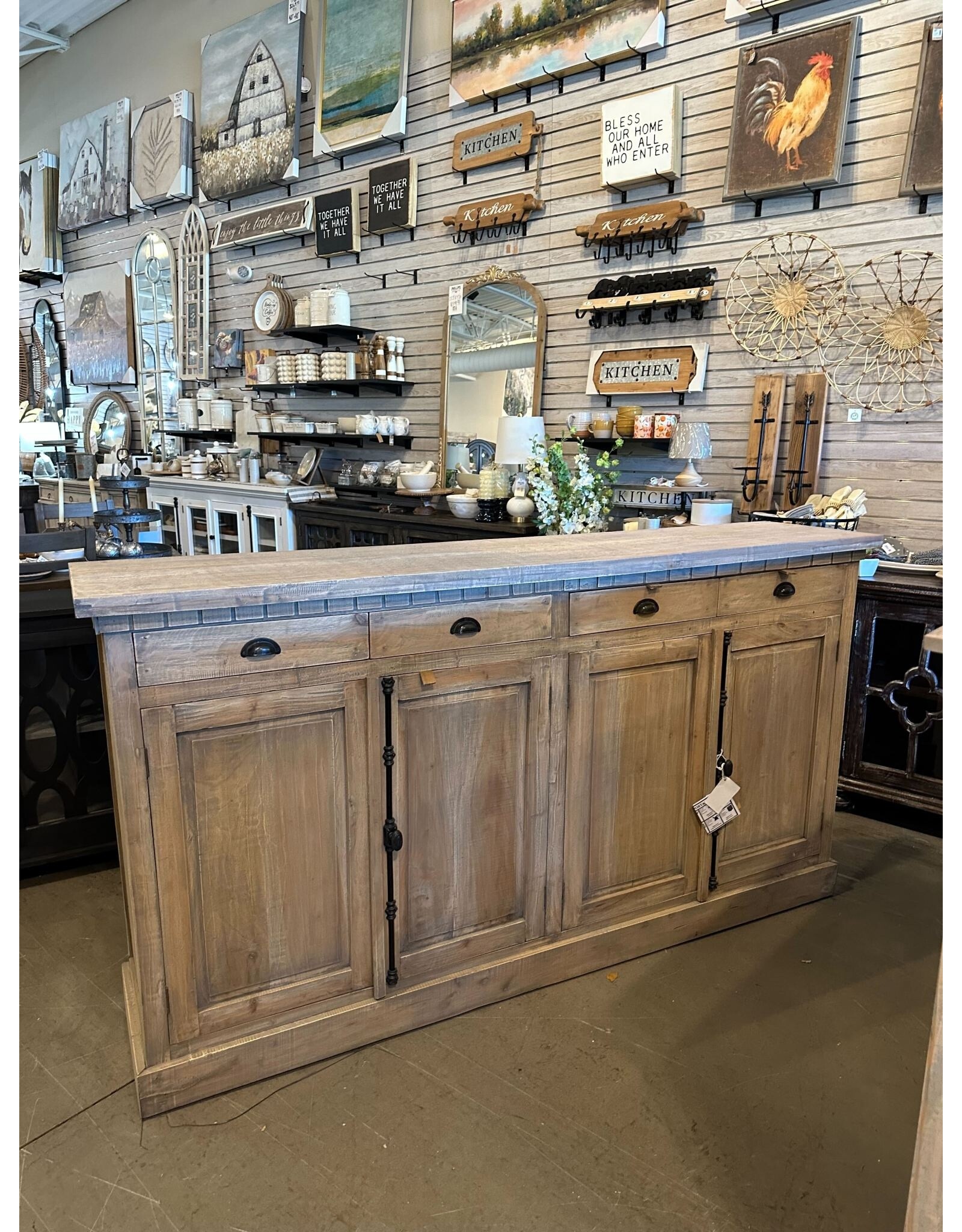 CAB282 Large Credenza 4 Drw w Bvld Pnls 4 dRw W/RG 81.8x17.7x44.8