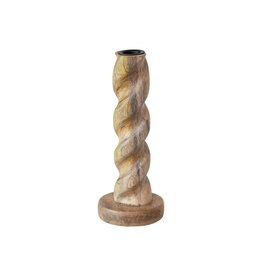 Carved Mango Wood Twisted Taper Holder 9" DF8547