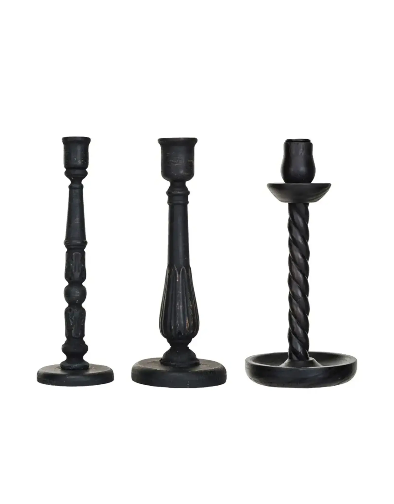 Carved Wood Taper Holders, Distressed Black 3 styles EACH DF8600