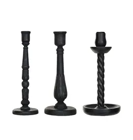 Carved Wood Taper Holders, Distressed Black 3 styles EACH DF8600