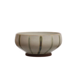 Hand-Painted Stoneware Bowl w/ Stripes, Reactive Glaze AH3112