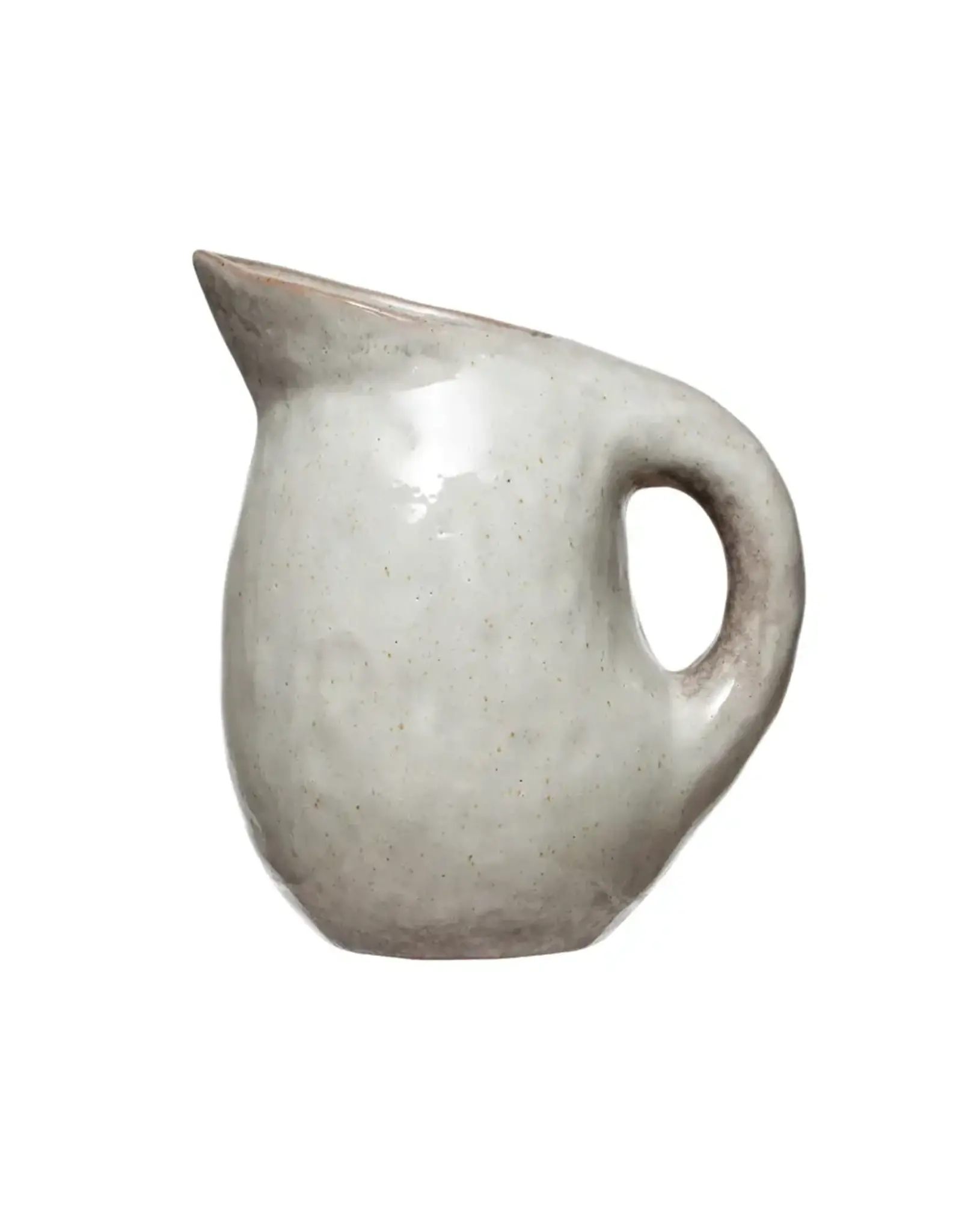 Stoneware Pitcher with Reactive Glaze, Bone Color AH1965