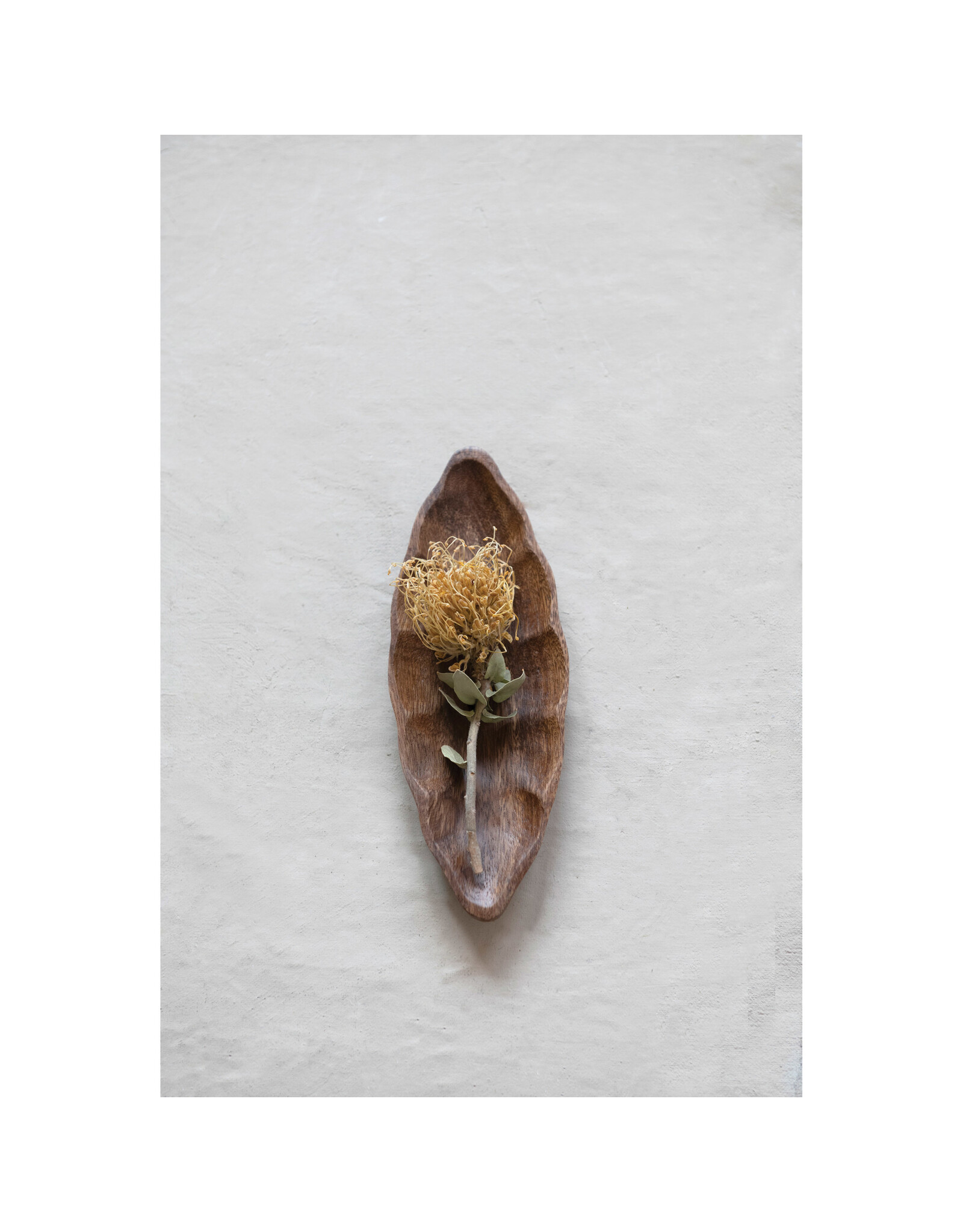 Hand-Carved Acacia Wood Leaf Shaped Dish DF5296