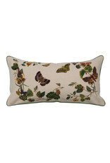24" x 12" Cotton Lumbar Pillow w/ Butterflies, Flowers, Embroidery & Piping DF6539