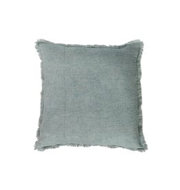20" Square Stonewashed Linen Pillow w/ Fringe DF8107