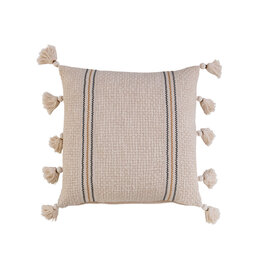 18" Square Woven Cotton Pillow w/ Embroidery & Tassels DF8128
