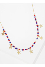 149-AN1794-GDUSA USA Star Bead Patriotic Necklace