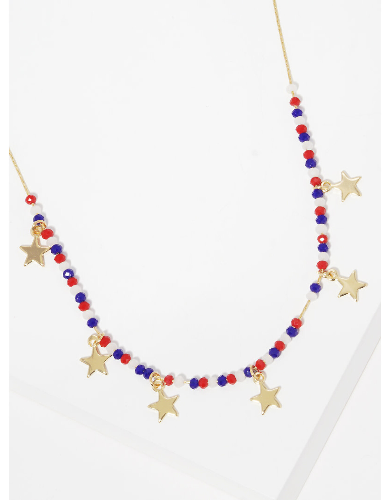 149-AN1794-GDUSA USA Star Bead Patriotic Necklace
